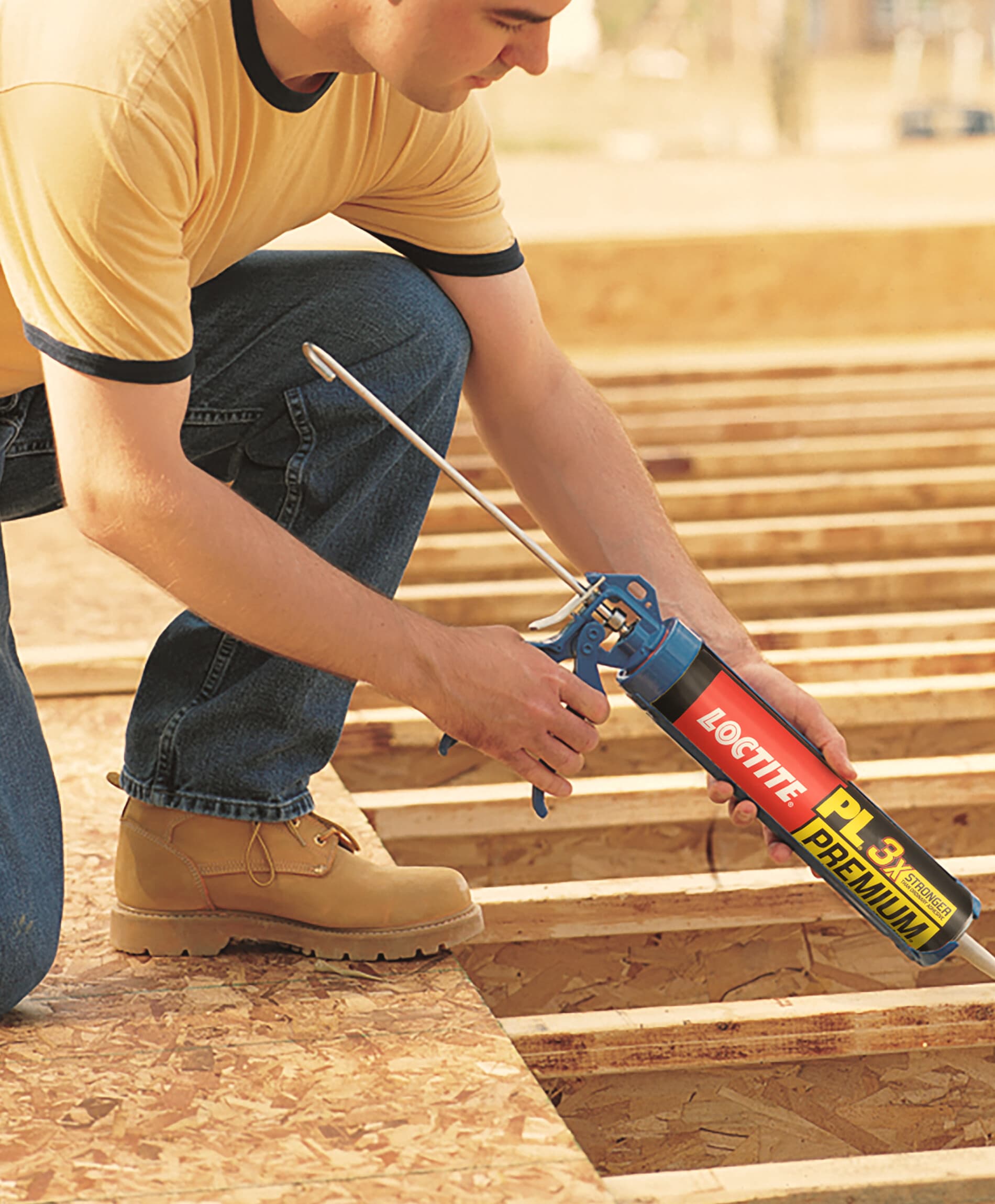 Loctite PL Premium construction adhesive applied on a jobsite